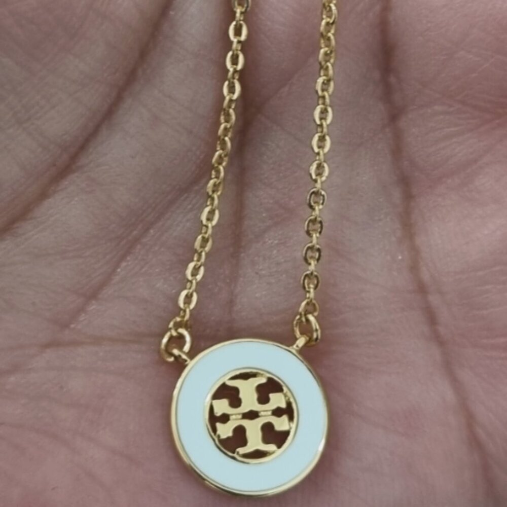 Tory Burch White Enamel Logo Necklace